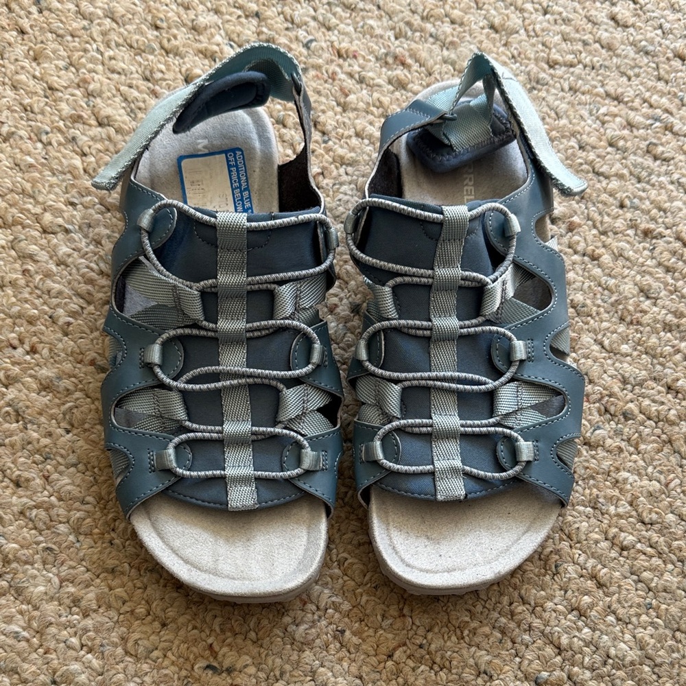 MERRELL Blue and Gray Terran Rake Backstrap Sandals  Size 9